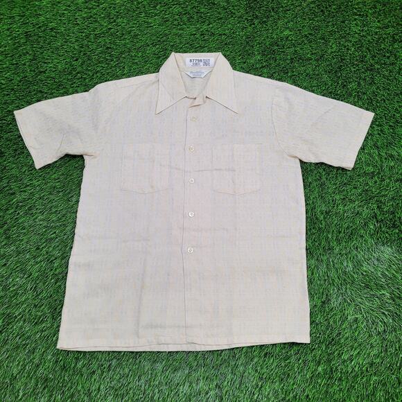 Vintage 70s Sportsman Dagger Collar Textured Shirt Medium 22x28 USA Polyester - Picture 1 of 11